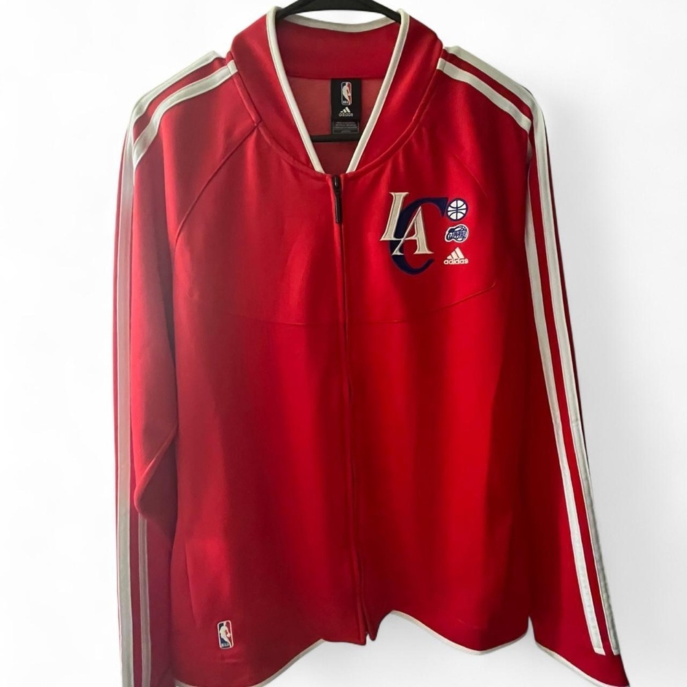 LA Clippers Adidas Red Varsity Jacket with White Stripes​